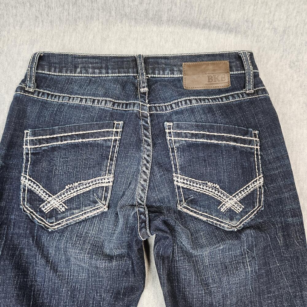 BKE Jeans Men 29R (29x33) Blue Derek Stretch Bootcut Dark Wash Faded Whisker - Picture 8 of 15